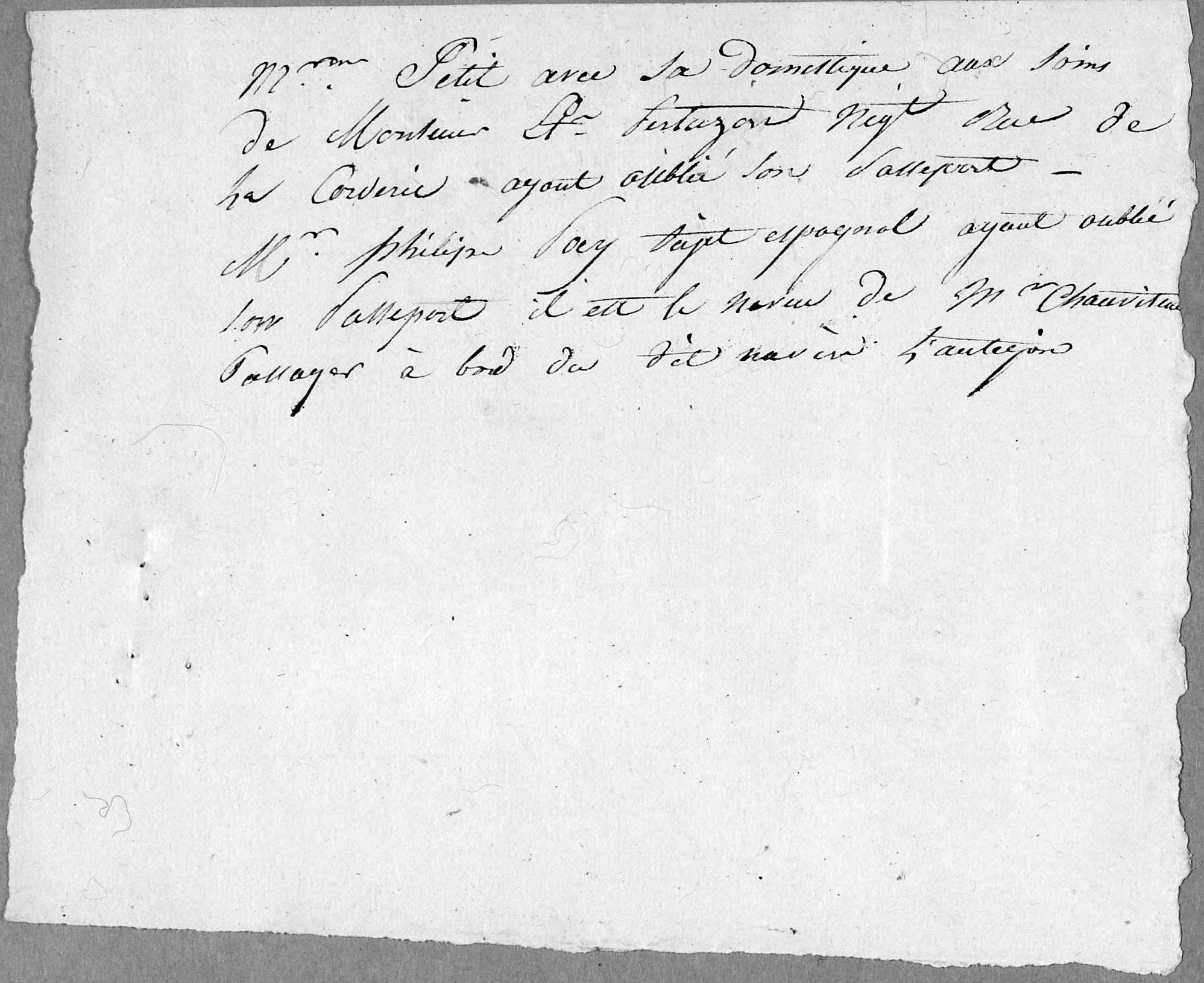 État des mutations qui ont eu lieu à bord du navire français L’Antigone depuis le jour de son départ sept d’octobre 1820 jusqu’au jour de son retour en ce port [du Havre] six de juin 1821 (billet à part)