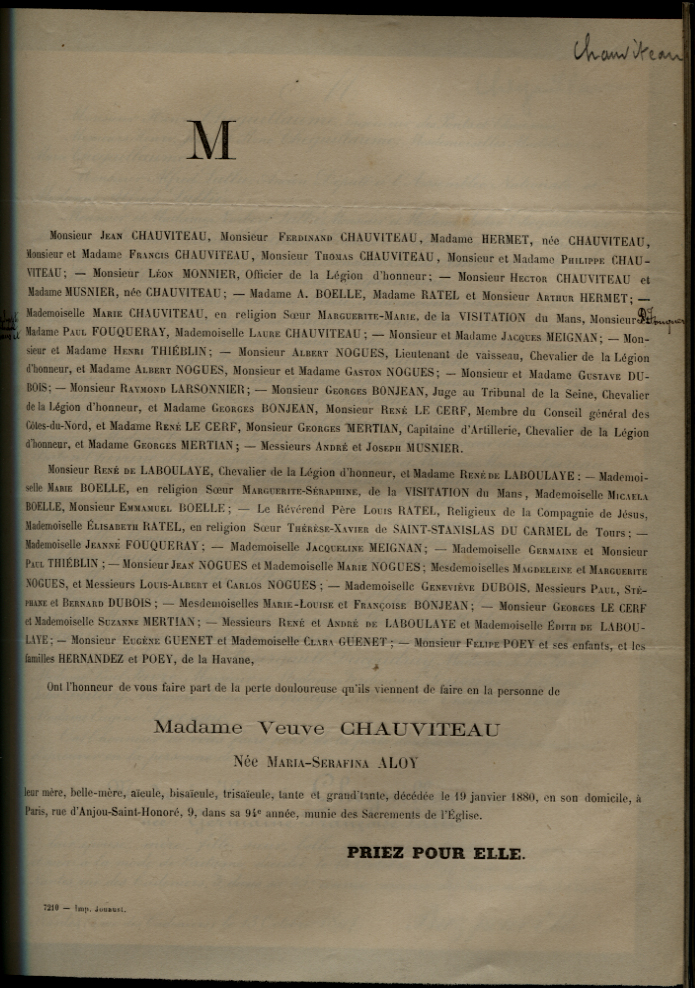 Faire-part de décès de Mamita