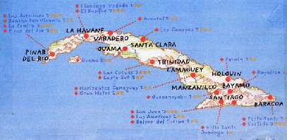Carte de l’île de Cuba.